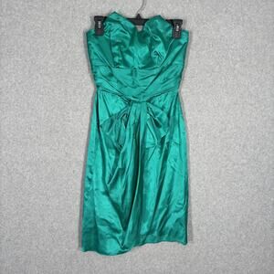 VTG 80s Jolie Madame Dress Junior 5 6 Mini Teal Bow Satin Wrap 90s Party USA